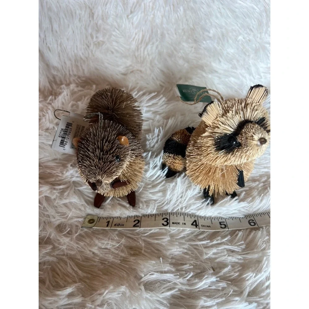 Kurt Adler Buri Fiber Woodland Ornaments Christmas Raccoon Chipmunk Rustic
